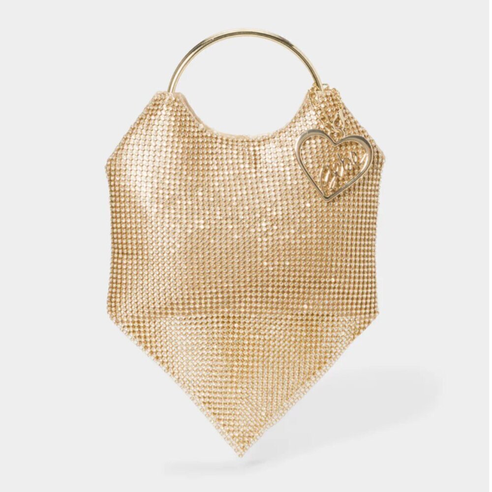 bebe Alabama Metal Handle Crossbody Clutch, Gold, NWT